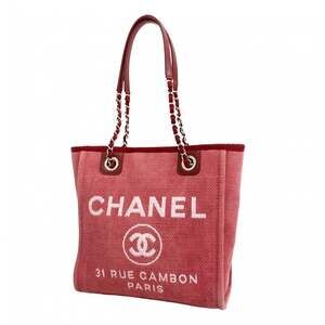 CHANEL Pink Canvas Deauville Tote Bag